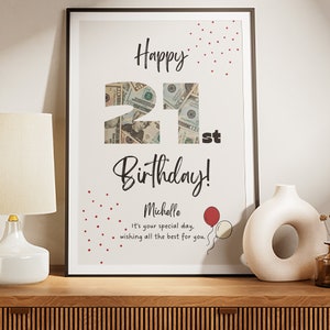Cadeau d'anniversaire personnalisé en argent | Porte-monnaie d'anniversaire imprimable | Porte-cadeau DIY argent | cadeau en argent unique | Télécharger l'affiche en pdf
