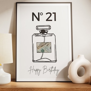 Luxury coco Perfume Bottle  Birthday, Personalized Gift ,Money Holder Digital Poster - Unique Birthday Gift for Her 21st , Download & Print