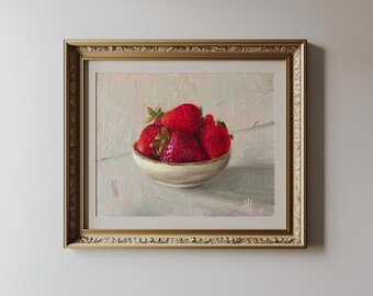 Strawberry Still Life Print, Country Kitchen Wall Art by Hannah Cheo