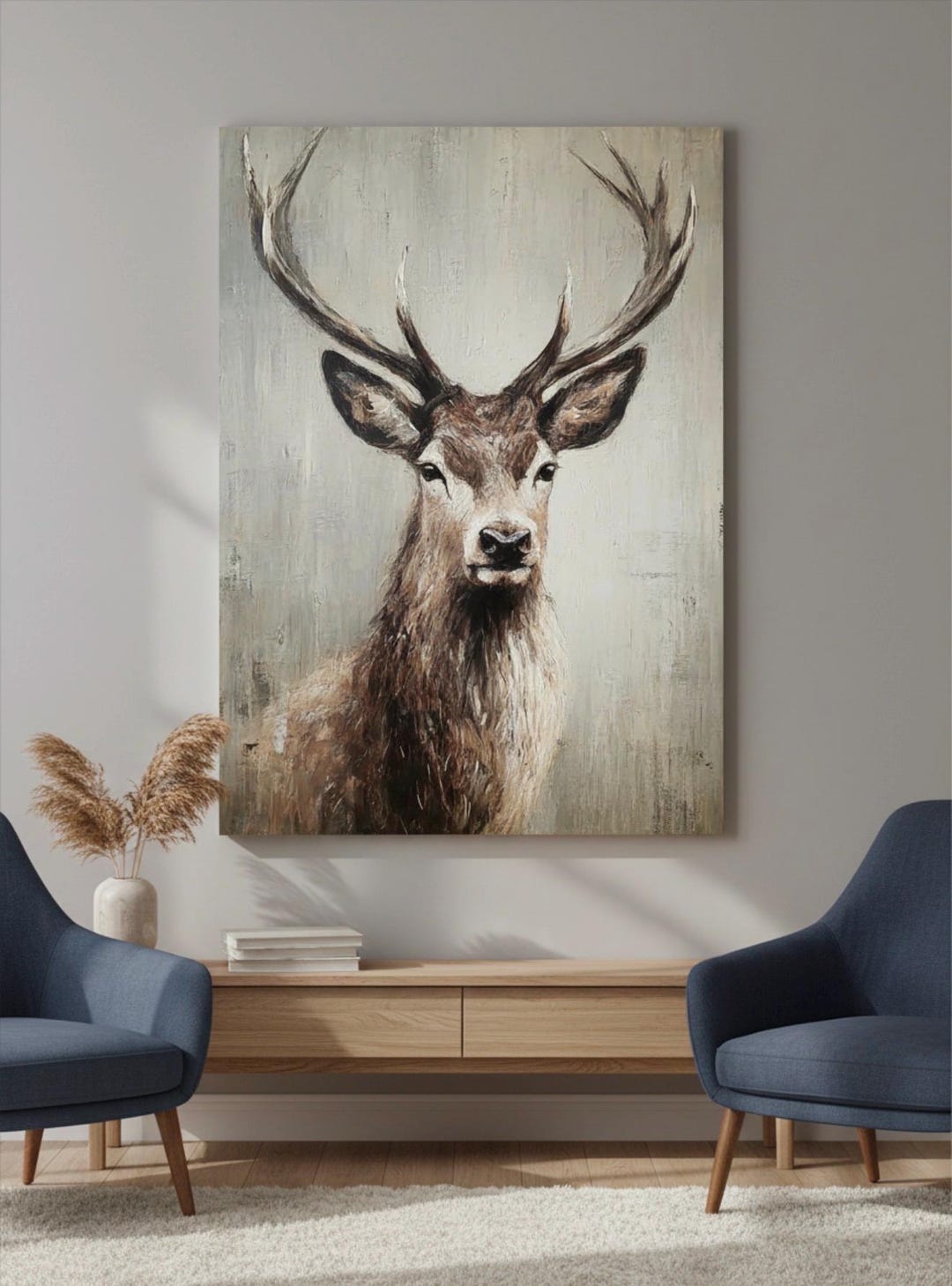 Canvas Print Stag Wall Art Print | Rustic Wildlife Portrait | Masculine ...