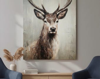 Canvas Print Stag Wall Art Print | Rustic Wildlife Portrait | Masculine Woodland Decor | Deer  | Scandi