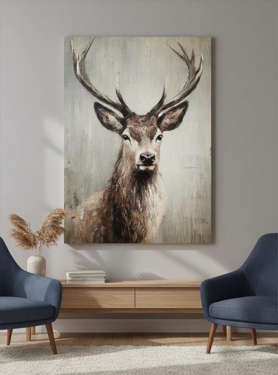 Canvas Print Stag Wall Art Print | Rustic Wildlife Portrait | Masculine Woodland Decor | Deer  | Scandi
