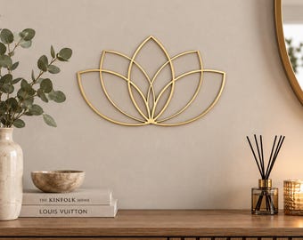 Gold Lotus Flower Wall Art | Metal Flower Wall Decor | Gold Botanical Wall Hanging | Boho Bedroom Decor | Living Room Wall Decoration