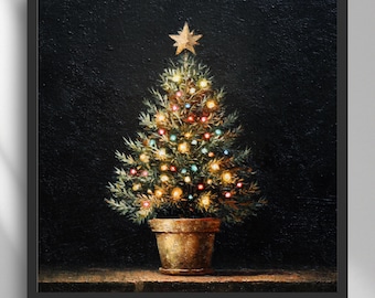 Vintage Christmas Tree with Lights oil painting, Home Decor, Wall Art