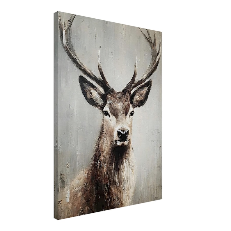 Canvas Print Stag Wall Art Print | Rustic Wildlife Portrait | Masculine Woodland Decor | Deer | Scandi image 2