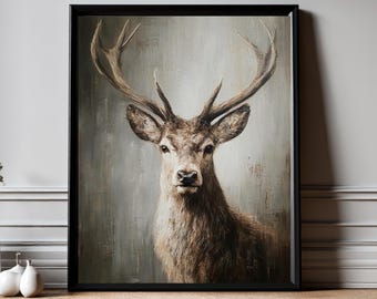 Majestic Stag Wall Art Print | Rustic Wildlife Portrait | Masculine Woodland Decor | Framed or Unframed Art | Scandi Lodge