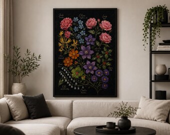 Personalised Birth Flower Family Canvas Print | Custom Family Birth Month Flowers | Names & Birth Flowers Wall Art | Unique Family Gift