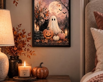 Halloween Ghost Matt Poster Print, Cute Spooky Ghost & Pastel Wall Art, Pastel Halloween Decor, Autumn Print, A4 A3 Poster