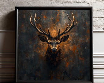 Rustic Wildlife Wall Art | Stag Print | Lodge Decor Print | Woodland Home Decor | Framed Art | Cabin Wall Art | Gift for Him