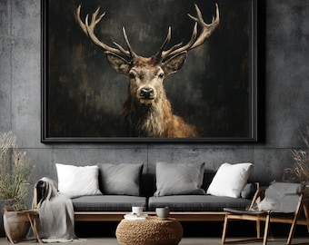 Large Stag Head Wall Art | Deer | Lodge Decor Print | Woodland Home Decor | Large Framed Art | Cabin Wall Art Animal | Gift for Him UK 60x90
