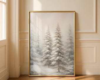 Christmas Tree Print, Winter Wall Art Print, Pine Forest, Evergreen, Landscape, Framed Picture