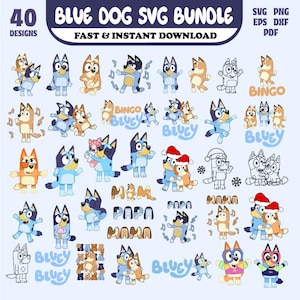 Mega Blue Dog SVG Bundle, Blue Dog Family, Blue Dog Birthday Png, Dog Family Clipart, Cartoon Puppy SVG Bundle, Digital Dog Art, Blue Dog