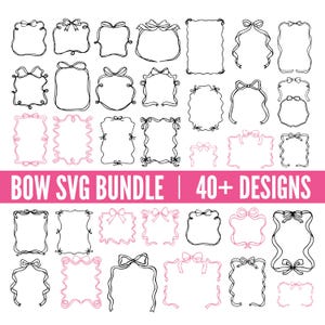 Bow Frames Bundle SVG, Hand Drawn Coquette Bow Frames SVG Bundle, Wavy Borders SVG, Ribbon Bow Svg, Bow Frame Png, Coquette Bows Clipart