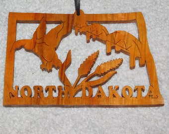 North Dakota Wood State Ornament