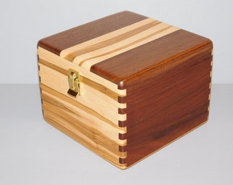 Large Wood Recipe Box for 4" x 6" Index Cards - Walnut and Ambrosia Maple