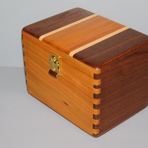 Large Wood Recipe Box for 4" x 6" Index Cards - Walnut and Cherry