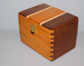 Large Wood Recipe Box for 4" x 6" Index Cards - Walnut and Cherry