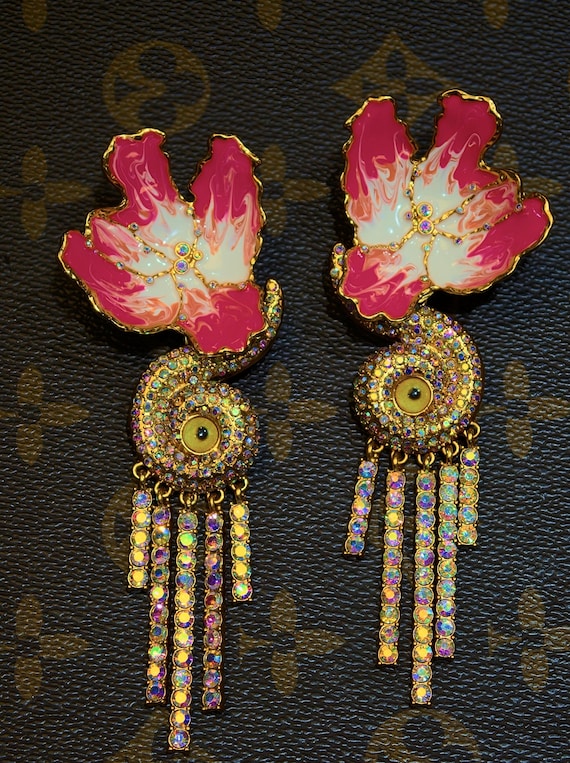 One-of-a-Kind Handcrafted Enamel Flower Statement Earrings | 24K Gold Plated Artisan Design | Collector’s Piece