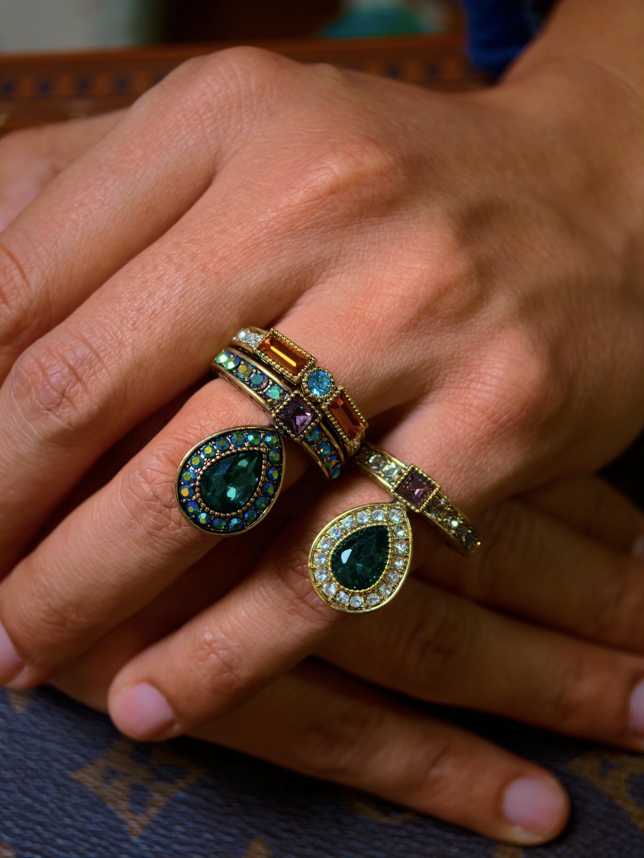 Convertible Stackable Ring Set – Vintage 24K Gold Plated Swarovski ...