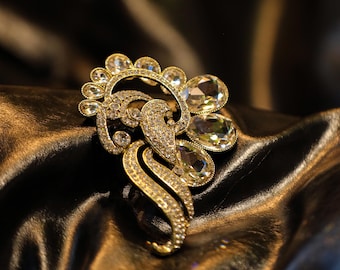 Vintage-inspirierte Pfau Brosche zum Sammeln, Statement-Pin mit Swarovski-Kristall