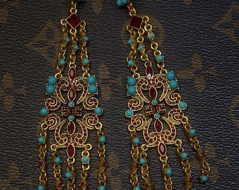 One-of-a-Kind Handcrafted Statement Earrings | Graduate Design Piece, 24K Gold Plated Brass & Natural Turquoise