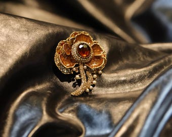 Amber Bloom Master Enamel Brooch | Museum-Worthy Heirloom, Handcrafted One of a Kind
