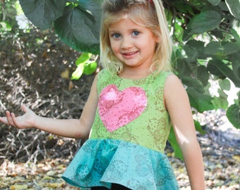 XS 4/5 Girls Flutterby Peplum Sleeveless Top with Heart Applique