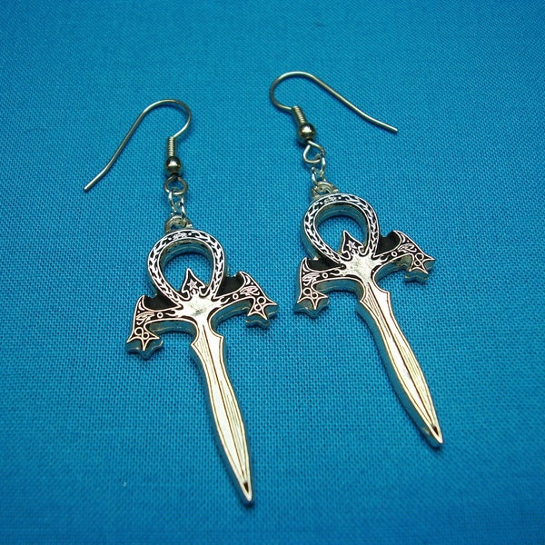 Elder Vampyre Ankh Earrings, Vampire Earrings