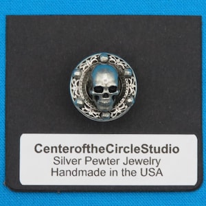 Skull Button, 5/8&quot; Handmade Solid Cast Silver Pewter Metal Human Skull Sew On Shank Style Closure, Replacement Buttons