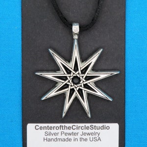 small Bahá'í Star Necklace, Handmade Metal Nonagram Enneagram 9 Pointed Star Necklace