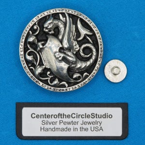 Medieval Dragon Shield Concho: (1-7/16 inch) Handmade Chicago Threaded Screw Back Design