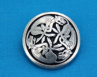 Tri-Celtic Dogs Button, 1" Celtic Knotwork Button