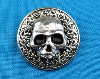 bronze shank on back 17mm x 11mm silver 5x skull /& crossbones buttons metal