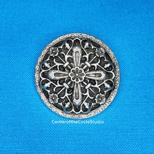 Victorian Cross Button: (1-1/16 inch) HANDMADE Cast Silver Pewter Sew On Sewable Coat Costume Blazer Cloak Doublet Vest Garb Button
