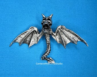 Gothic Bat Button: HANDMADE Cast Silver Pewter Metal Decorative Sew On Clothing Trench Coat Blazer Button