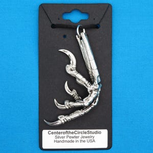 Crow's Claw Necklace: (Left Foot) Talisman Pendant - Handmade Solid Silver Pewter