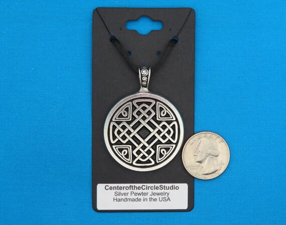 Large Celtic Shield Knot Necklace, HANDMADE Silver Pewter Metal