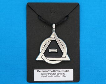 Medium Therian Pride Symbol Necklace, Handmade Cast Silver Pewter Metal Therian Symbol Necklace Pendant, Therianthropy Gift