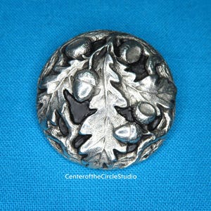 Oak Leaves and Acorns Button: (1-1/4 inch) Handmade Silver Pewter Sew-On Sewable