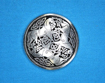 1 1/2" Tri Celtic Horses Knotwork, Epona, Shank Button