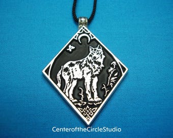 Large Wolf Dream Spirit Necklace, Individually Handmade Solid Cast Silver Pewter Wolf Necklace, Wolf Jewelry Gift