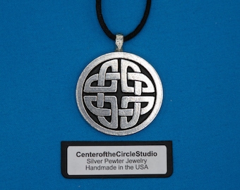 Celtic Lovers Quaternary Knot Necklace (Large): Handmade Quad Trinity Triquetra Irish Pendant