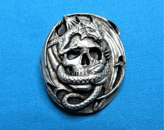 Dragon and Skull Button, 1  3/8"