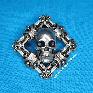 Skull Button 1 9/16&quot;, Large Individually Handmade Cast Silver Pewter Metal Decorative Detailed Human Skull Button for Costumes Coats Clothes