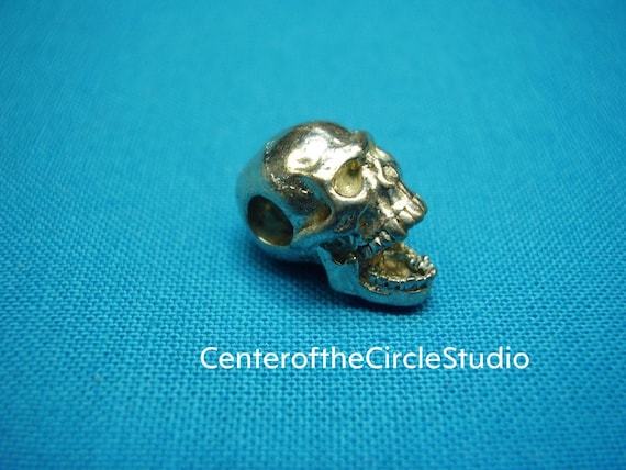 Screaming Skull Bead: (15mm) -horizontal hole- Non-Enameled- Handmade Solid Cast Silver Pewter