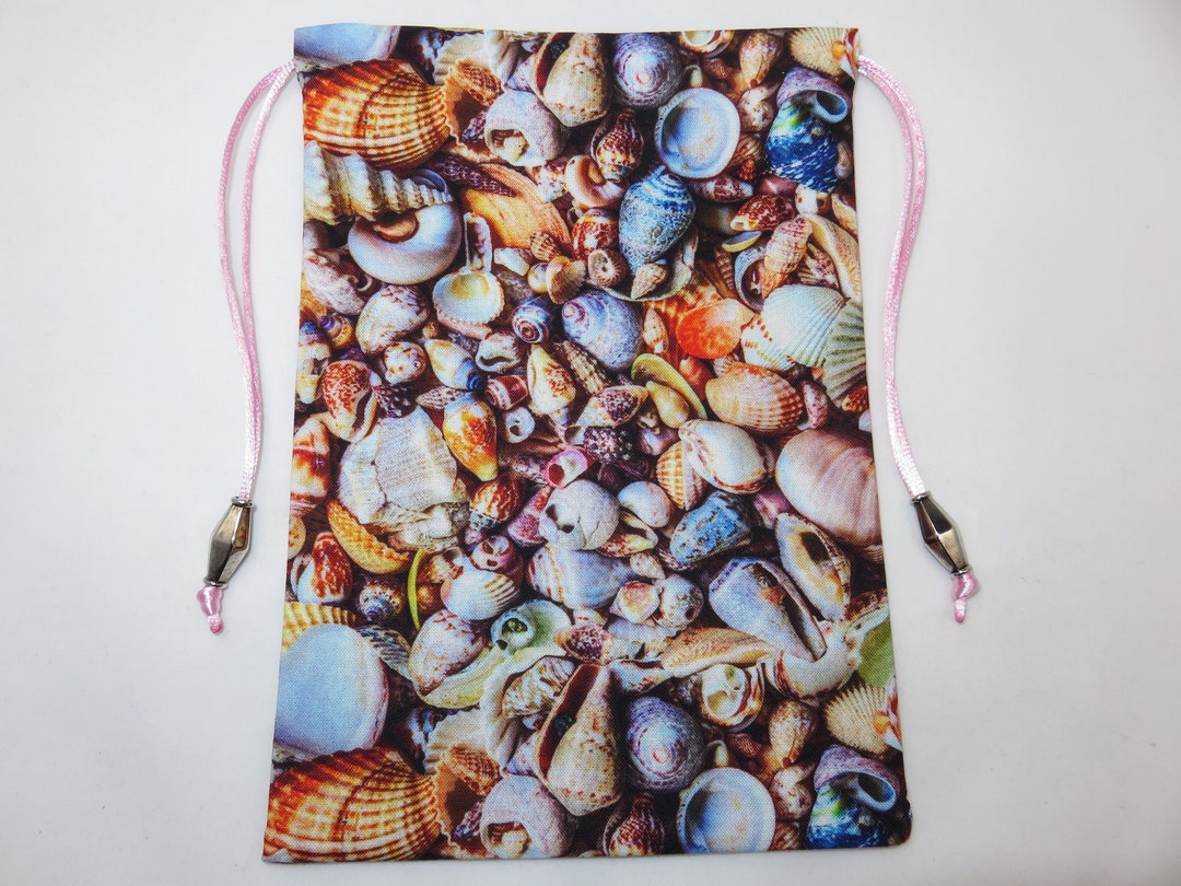 Sea Shells Silk Lined Tarot Card Bag, Jumbo Sized Handmade Beach Themed ...