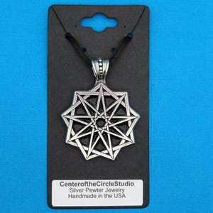 Bahá&#39;í Star, Nonagram, Enneagram, 9 Nine Pointed Star Handmade Cast Silver Pewter Necklace, Sacred Geometry Necklace Gift