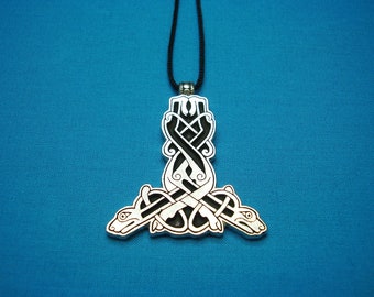 Celtic Dogs Mjolnir Necklace  Thor's Hammer Norse Viking Large Pendant