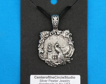 Victorian Peacock Necklace: Art Nouveau Style Handmade Cast Silver Pewter Great Gift for Peacock Lovers