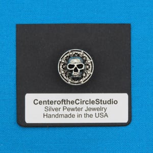 Small Skull Button, 19/32&quot;, Handmade Cast Silver Pewter Metal Decorative Human Skull Sew On Replacement Clothing, Costume, Cuff Button